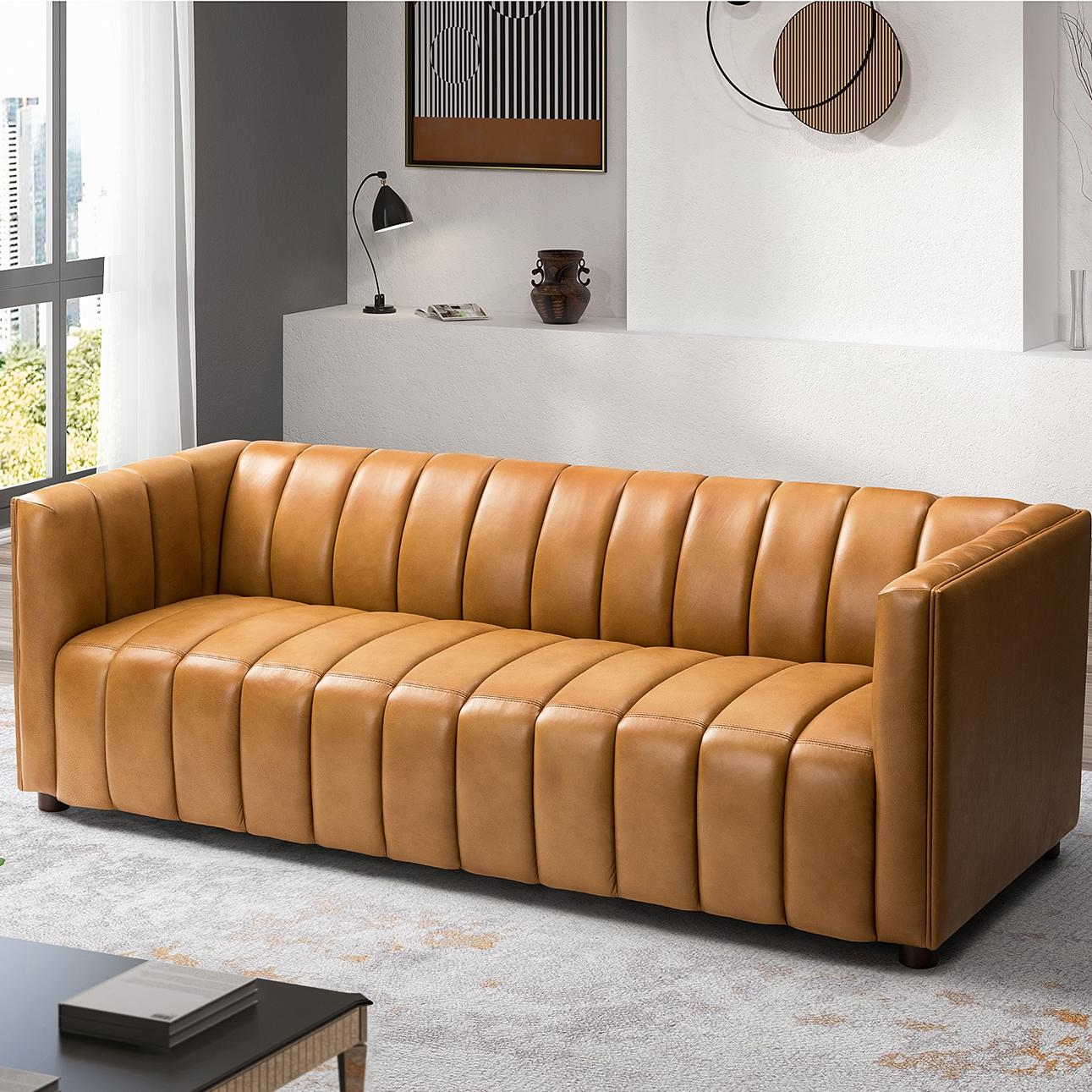 Rowan Genuine Leather Vinyl Office Sofa -83"