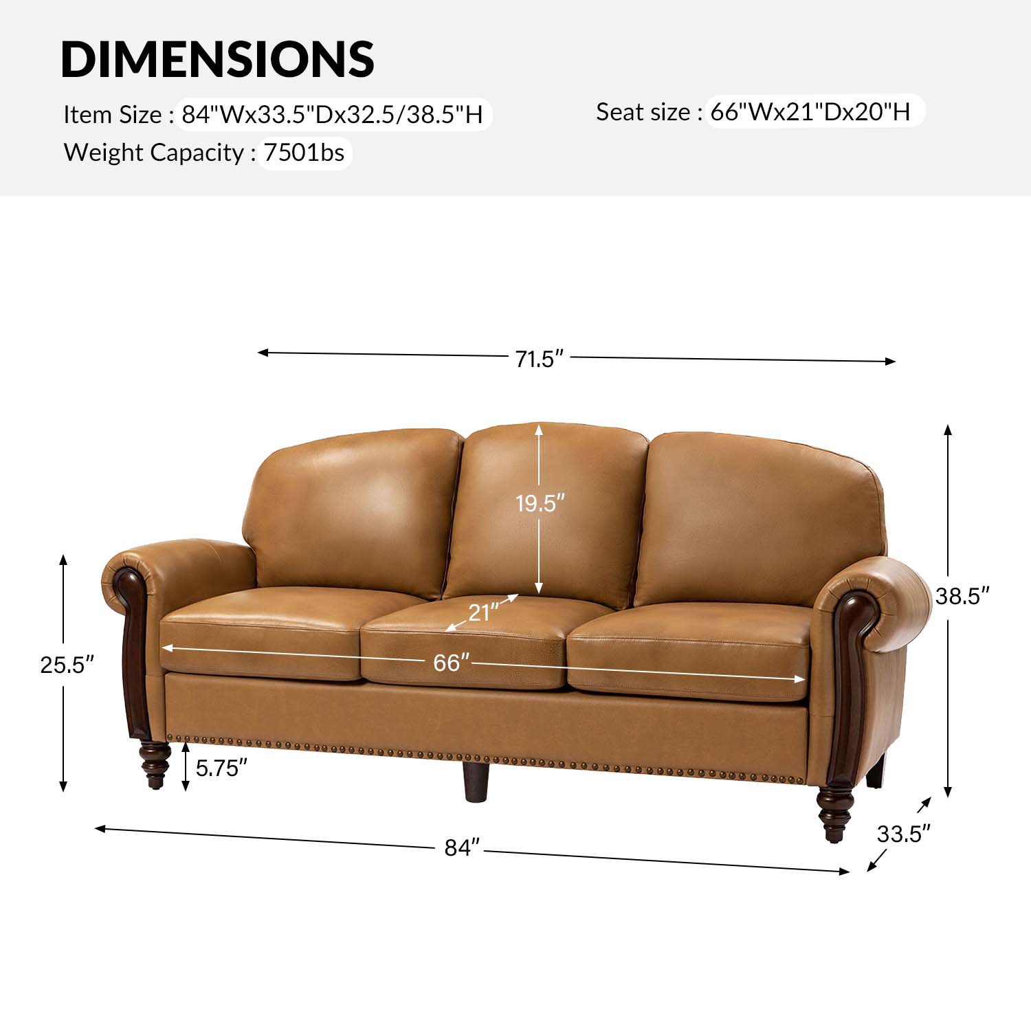 Christoph 84" Genuine Leather Sofa