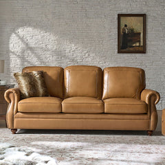 Iliana Genuine Leather Sofa with Elegant Rolled Arms