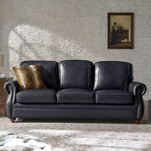 Iliana Genuine Leather Sofa with Elegant Rolled Arms