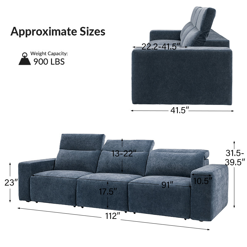 Moussea Modern Chenille Power Reclining Sofa with Sofa Bed Functionality