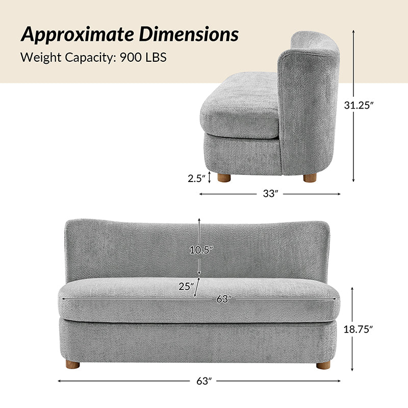 Rod Modern Aesthetics Loveseat with Thick Seat Cushion