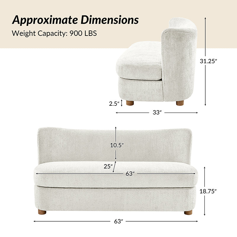 Rod Modern Aesthetics Loveseat with Thick Seat Cushion