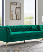 Modern Luxury Glam Velvet Sofa with Tufted Buttons & Gold Metal Accents