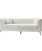 Modern Luxury Glam Velvet Sofa with Tufted Buttons & Gold Metal Accents