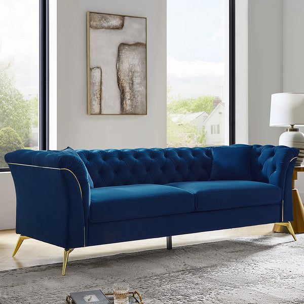 Modern Luxury Glam Velvet Sofa with Tufted Buttons & Gold Metal Accents