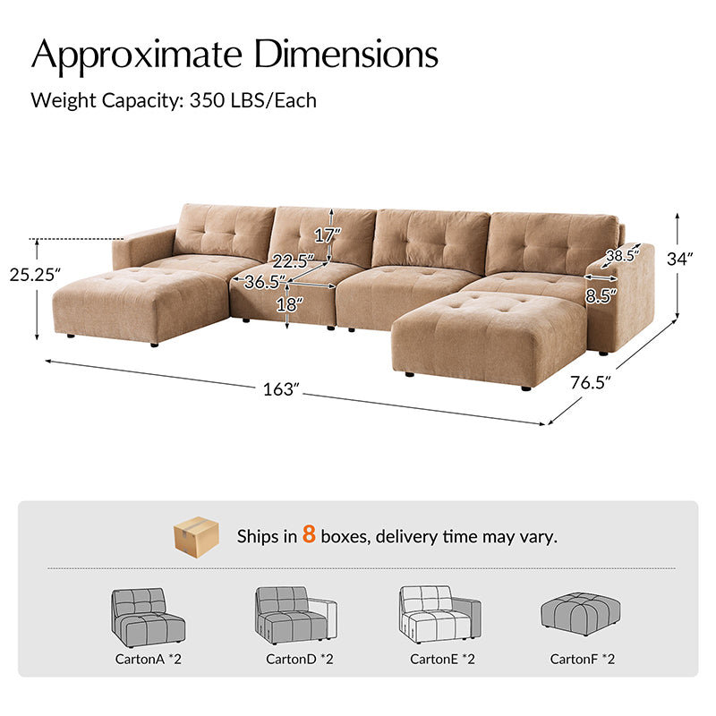 Memosa Modular Deep Seating Sectional Sofa - Cloud-Like Comfort with Memory Foam Cushions