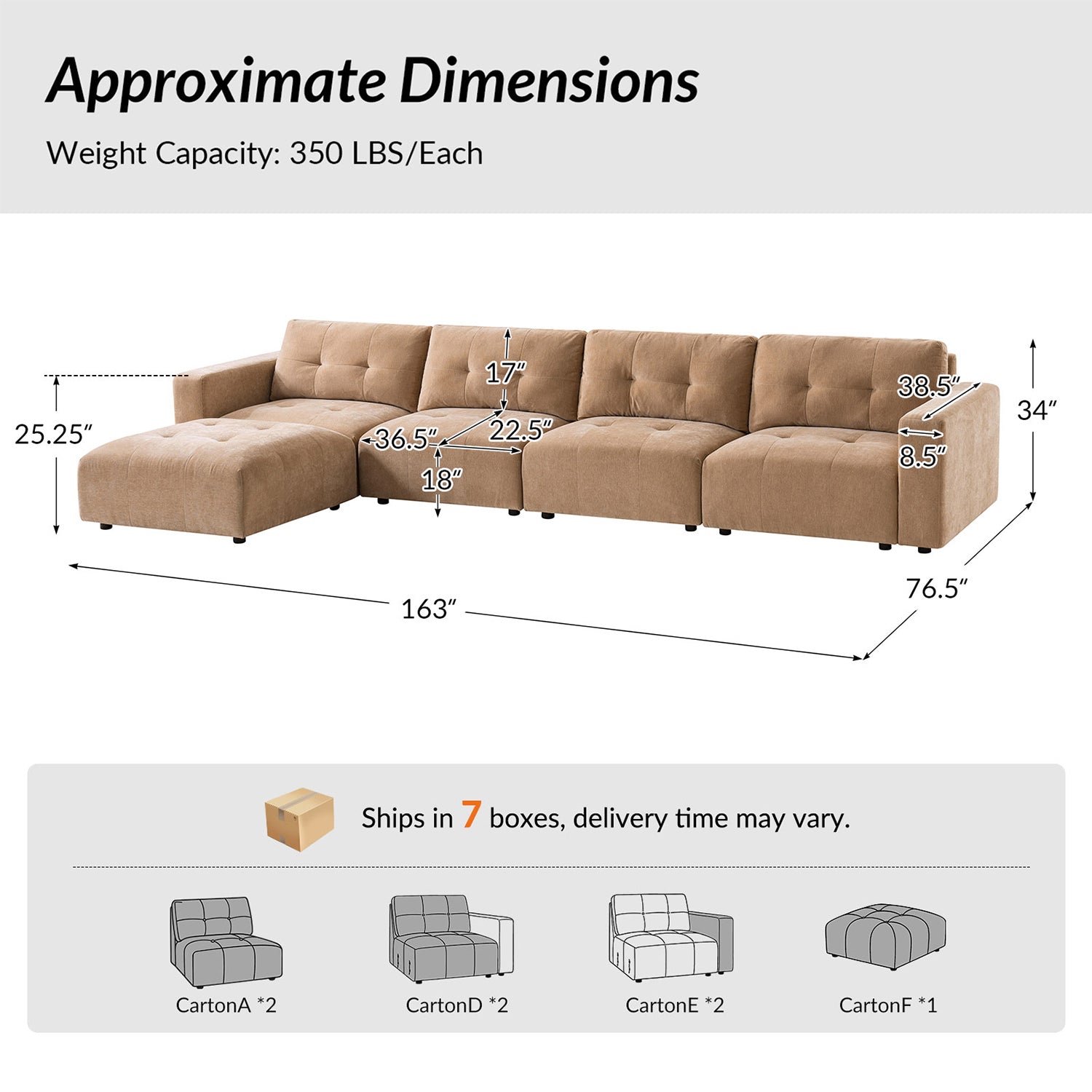 Memosa Deep-Seat Modular Sectional Sofa with Memory Foam Cushions