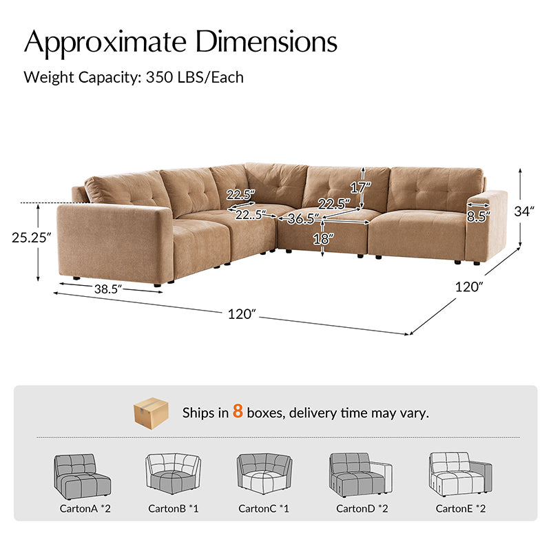 Memosa Modular Deep Seating Sectional Sofa - Cloud-Like Comfort with Memory Foam Cushions