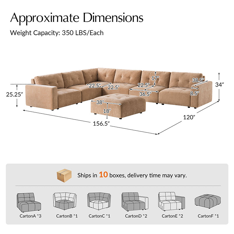 Memosa Modular Deep Seating Sectional Sofa - Cloud-Like Comfort with Memory Foam Cushions