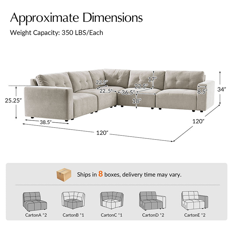 Memosa Modular Deep Seating Sectional Sofa - Cloud-Like Comfort with Memory Foam Cushions