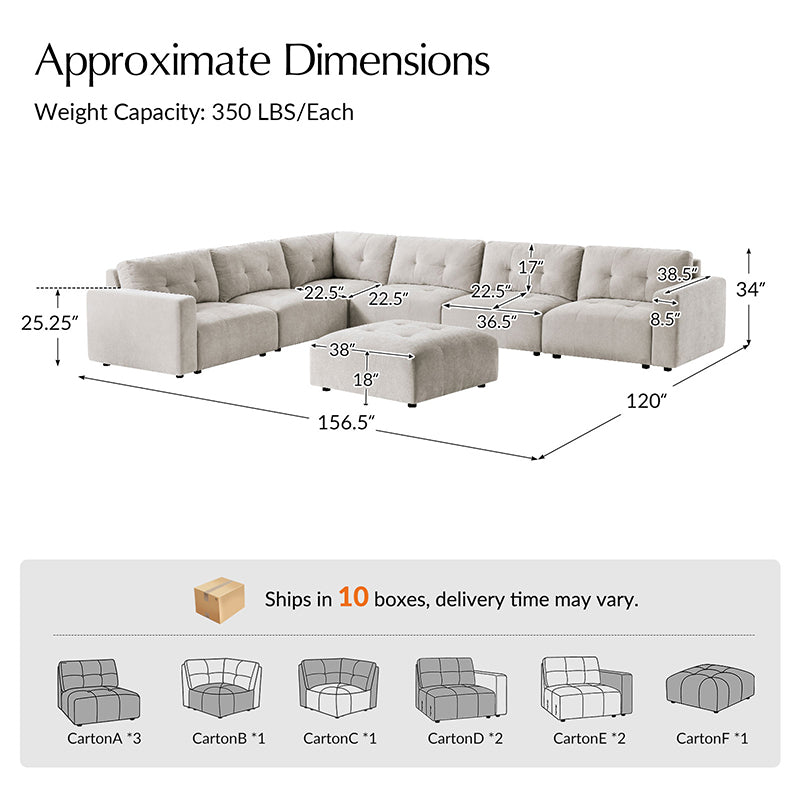 Memosa Modular Deep Seating Sectional Sofa - Cloud-Like Comfort with Memory Foam Cushions