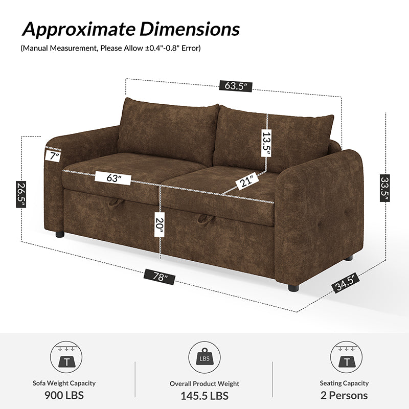 Madena Rounded Categorized Storage Loveseats Sofa