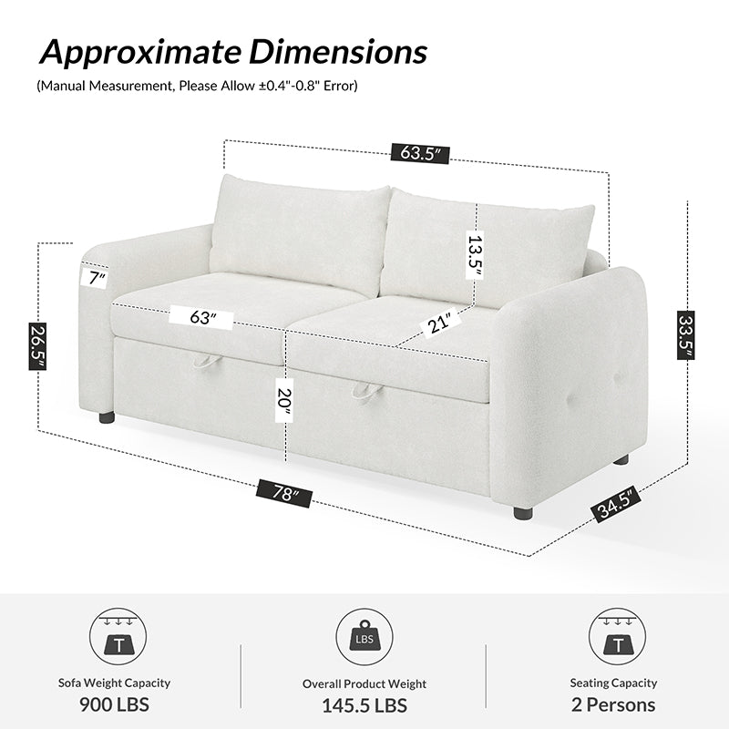 Madena Rounded Categorized Storage Loveseats Sofa