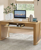 Modern Desk with Power Outlets and Fluted Wood Legs