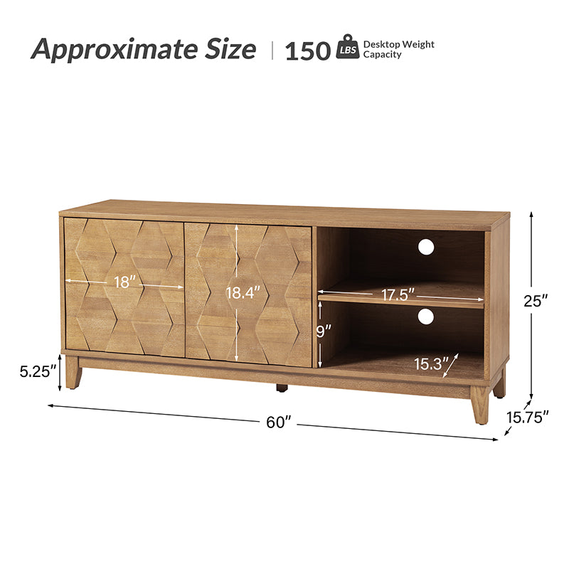 Samuel Open Storage Shelf TV Stand with Cable Management Holes