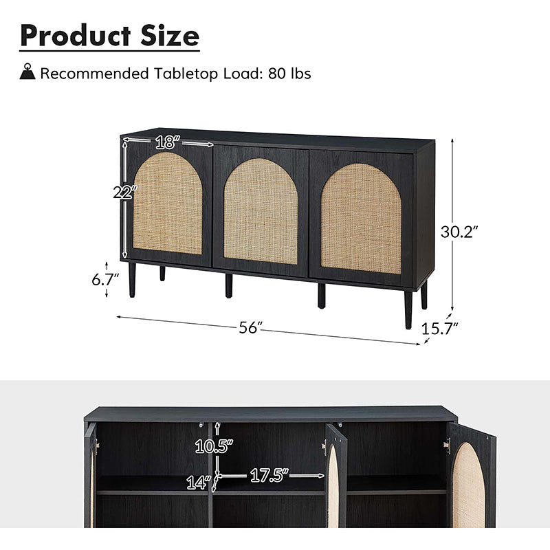 Posey 56" Wide Wood and Rattan Kacie Modern Sideboard