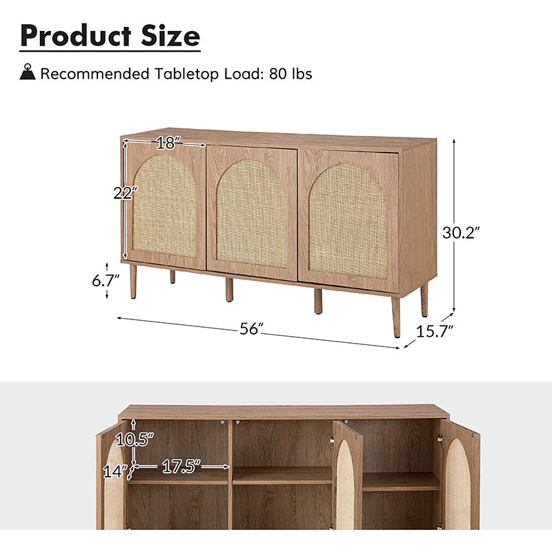 Posey 56" Wide Wood and Rattan Kacie Modern Sideboard