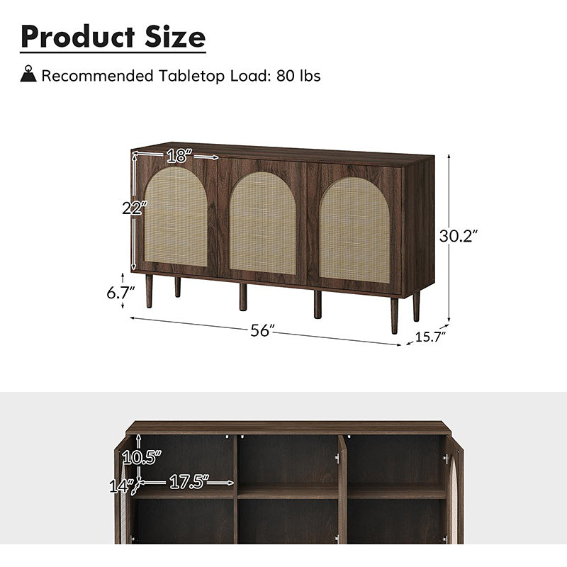 Posey 56" Wide Wood and Rattan Kacie Modern Sideboard