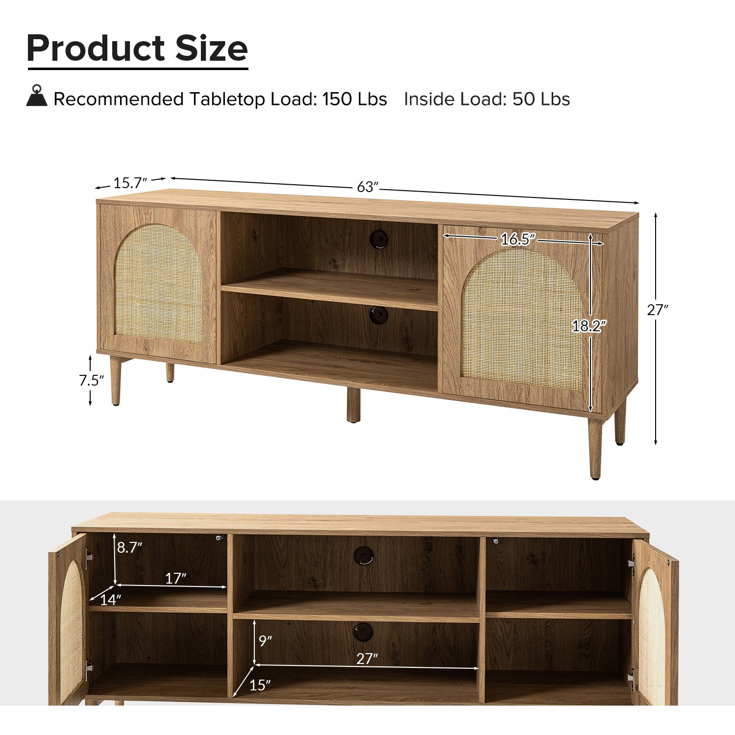 Norbert TV Stand Rattan for TVs up to 65"