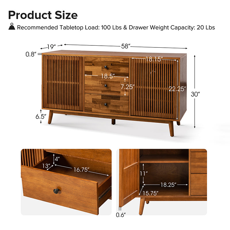 Chris 58" Wide 3 Drawer Sideboard