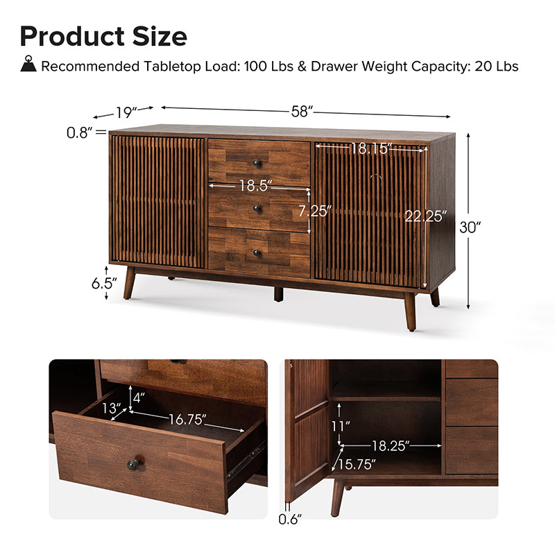 Chris 58" Wide 3 Drawer Sideboard