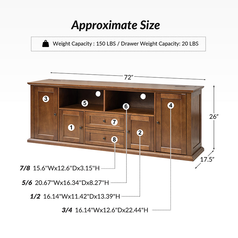 Edenia Traditional Storage TV Stand with Built-in Outlets