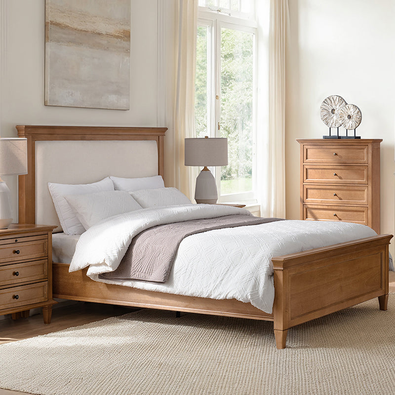 Traditional Solid Wood Bed with Upholstered Headboard