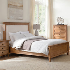 Transitional Solid Wood Bed with Upholstered Headboard