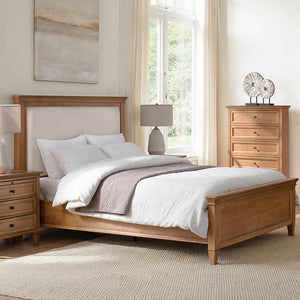 Traditional Solid Wood Bed with Upholstered Headboard