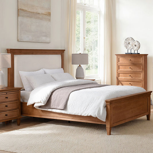 Traditional Solid Wood Bed with Upholstered Headboard