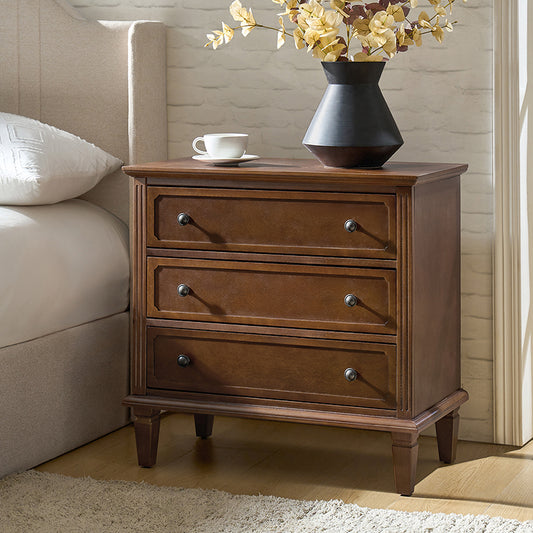 Transitional Wood Nightstand with Drawers and Power Outlet