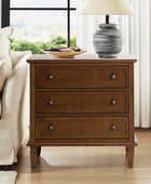 Transitional Wood Nightstand with Drawers and Power Outlet