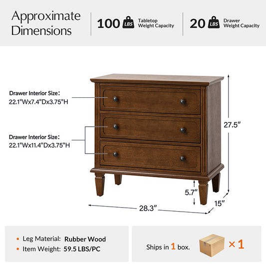 Transitional Wood Nightstand with Drawers and Power Outlet