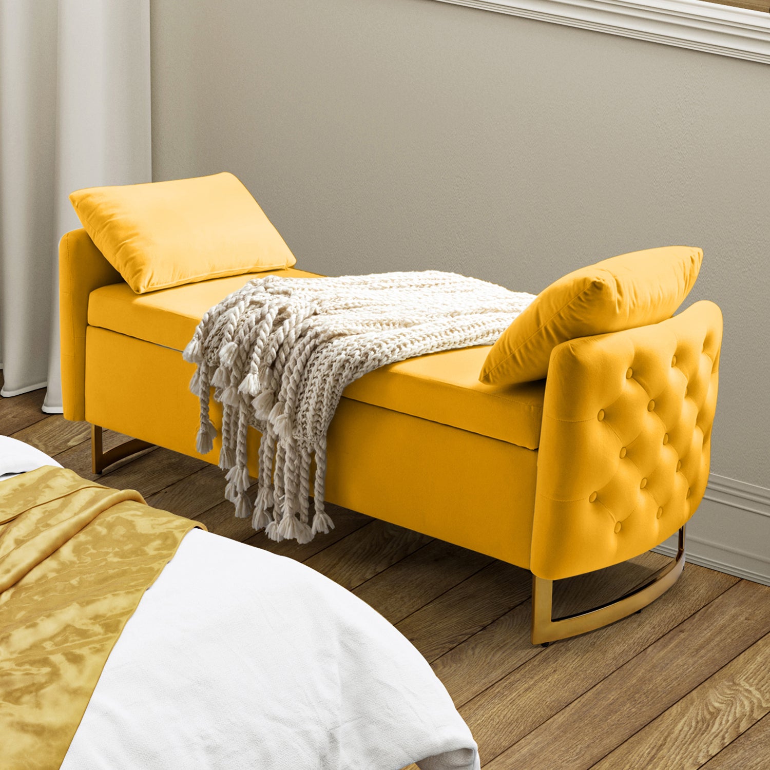Round Yellow Tufted Bench Angelo Upholstered Flip Top Storage