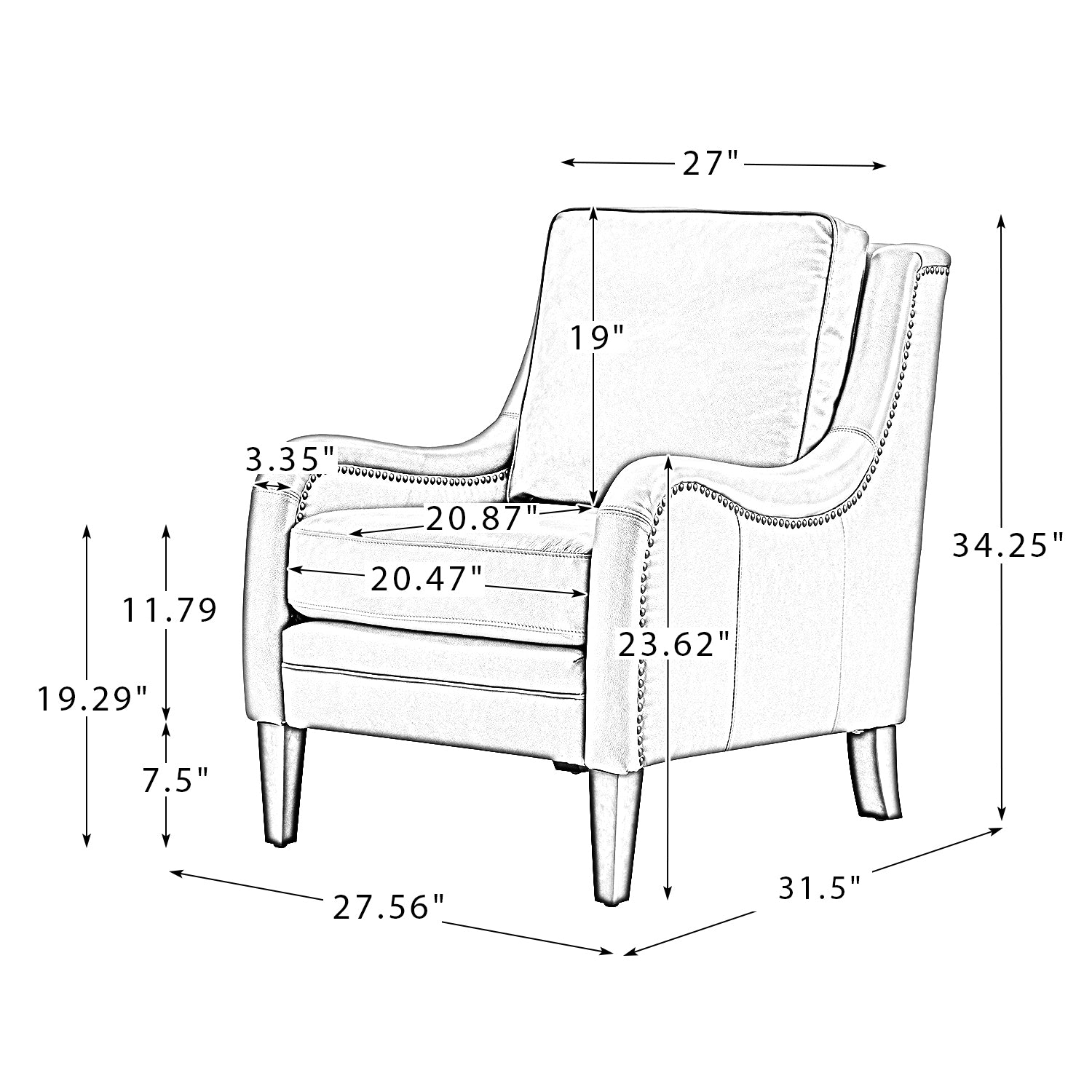 Patricio 27.56" Wide  Genuine Leather Armchair