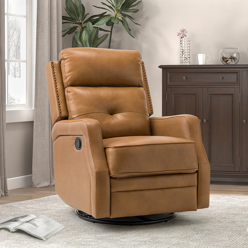 Benito Wide Genuine Leather Swivel Rocker Recliner HULALA