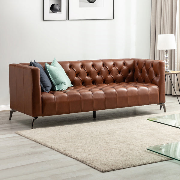 Paulina 85.43" Wide Genuine Leather Sofa