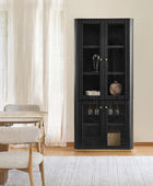 Estrella Modern Gold Frame Glass Display Cabinet with Wine Glass Rack-Bookcase and Bar Storage