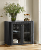 Estrella Modern Gold Frame Glass Display Cabinet with Wine Glass Rack-Bookcase and Bar Storage