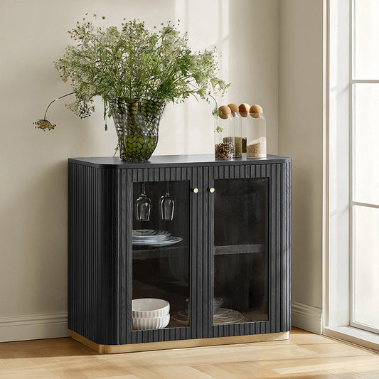 Estrella Modern Gold Frame Glass Display Cabinet with Wine Glass Rack-Bookcase and Bar Storage