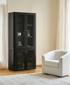 Estrella Modern Gold Frame Glass Display Cabinet with Wine Glass Rack-Bookcase and Bar Storage