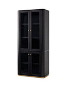 Estrella Modern Gold Frame Glass Display Cabinet with Wine Glass Rack-Bookcase and Bar Storage