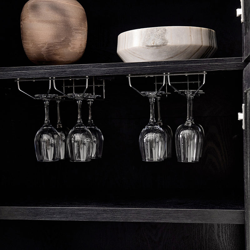 Estrella Modern Gold Frame Glass Display Cabinet with Wine Glass Rack-Bookcase and Bar Storage