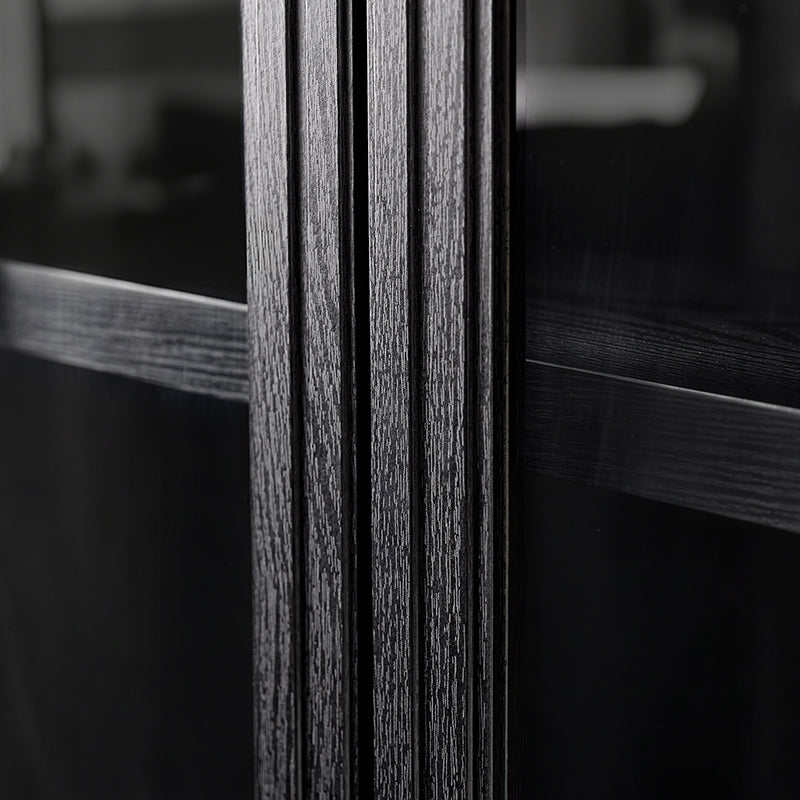 Estrella Modern Gold Frame Glass Display Cabinet with Wine Glass Rack-Bookcase and Bar Storage