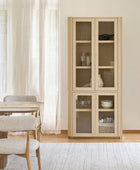 Estrella Modern Gold Frame Glass Display Cabinet with Wine Glass Rack-Bookcase and Bar Storage