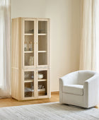 Estrella Modern Gold Frame Glass Display Cabinet with Wine Glass Rack-Bookcase and Bar Storage