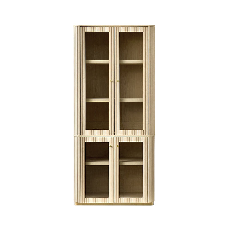 Estrella Modern Gold Frame Glass Display Cabinet with Wine Glass Rack-Bookcase and Bar Storage