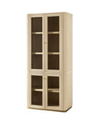 Estrella Modern Gold Frame Glass Display Cabinet with Wine Glass Rack-Bookcase and Bar Storage
