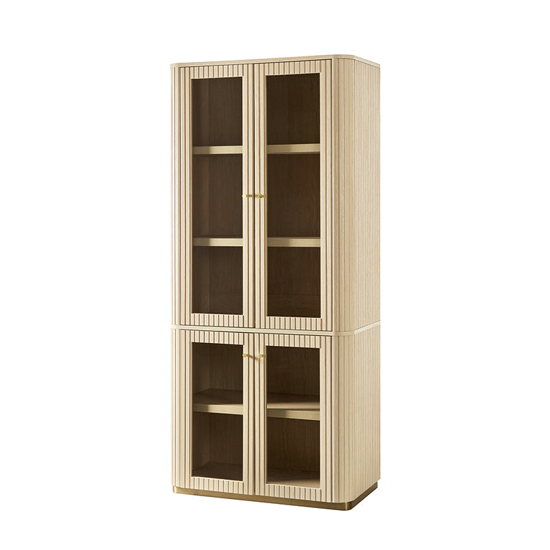 Estrella Modern Gold Frame Glass Display Cabinet with Wine Glass Rack-Bookcase and Bar Storage